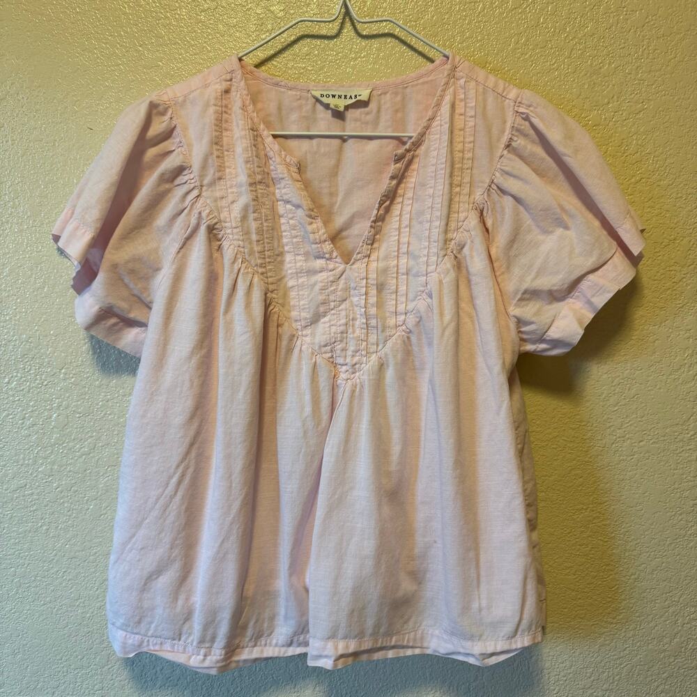 Downeast Pink Cotton Pintuck Puff Sleeve Peasant Blouse Top Medium